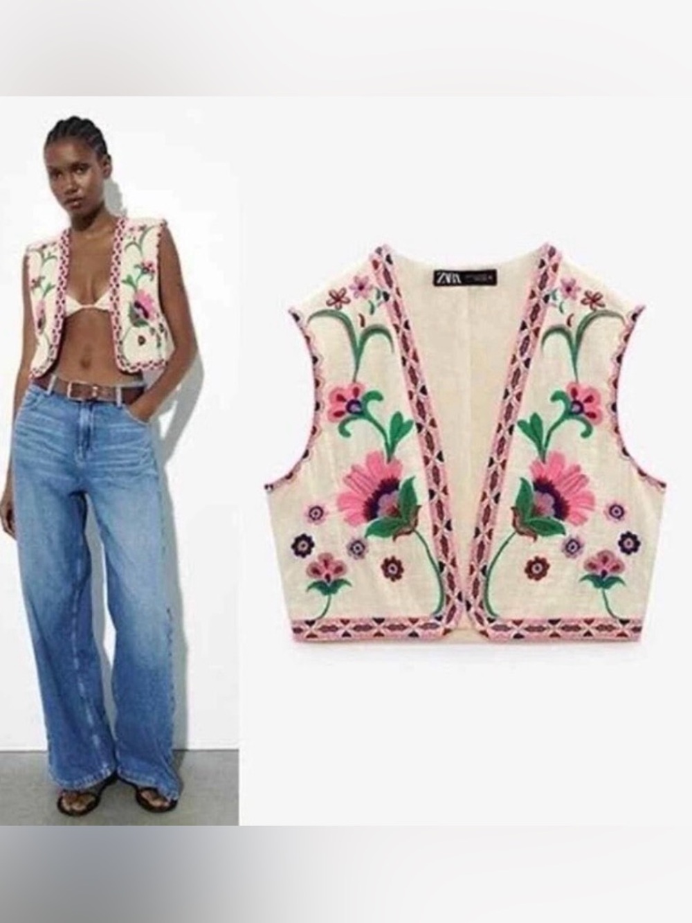 ZARA Embroidered Boho Vest